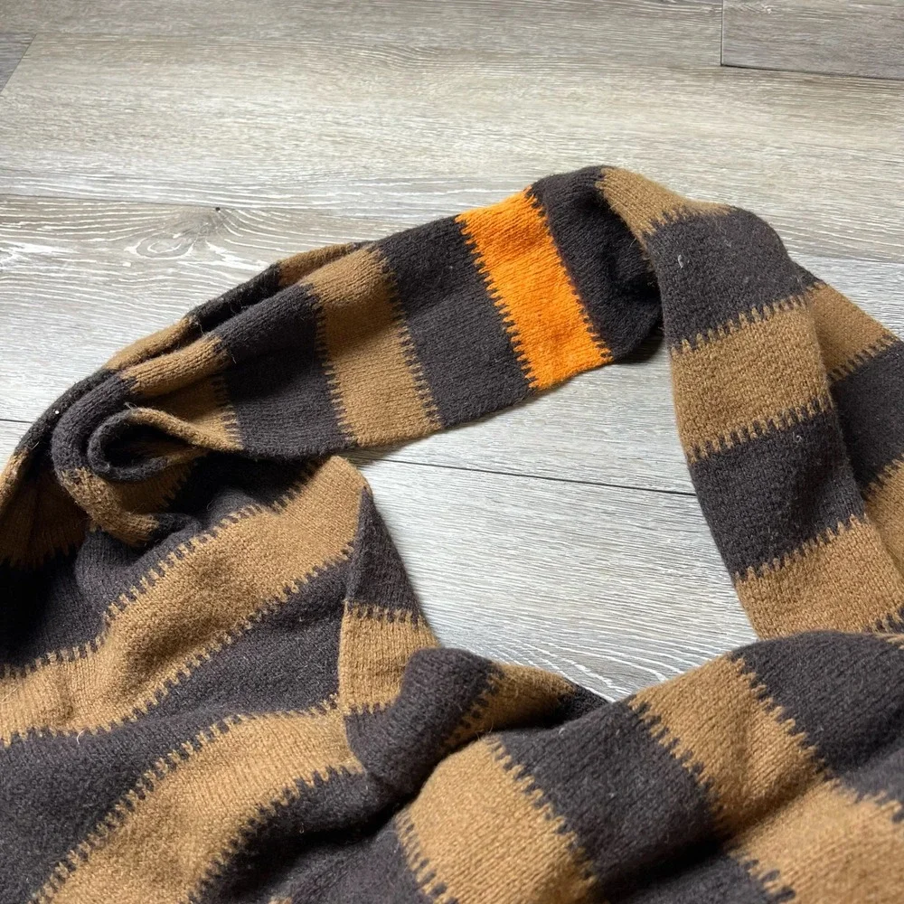 Gap Scarf Unisex OS Brown Tan Striped Cotton Lambswool Knit Winter Neckwear